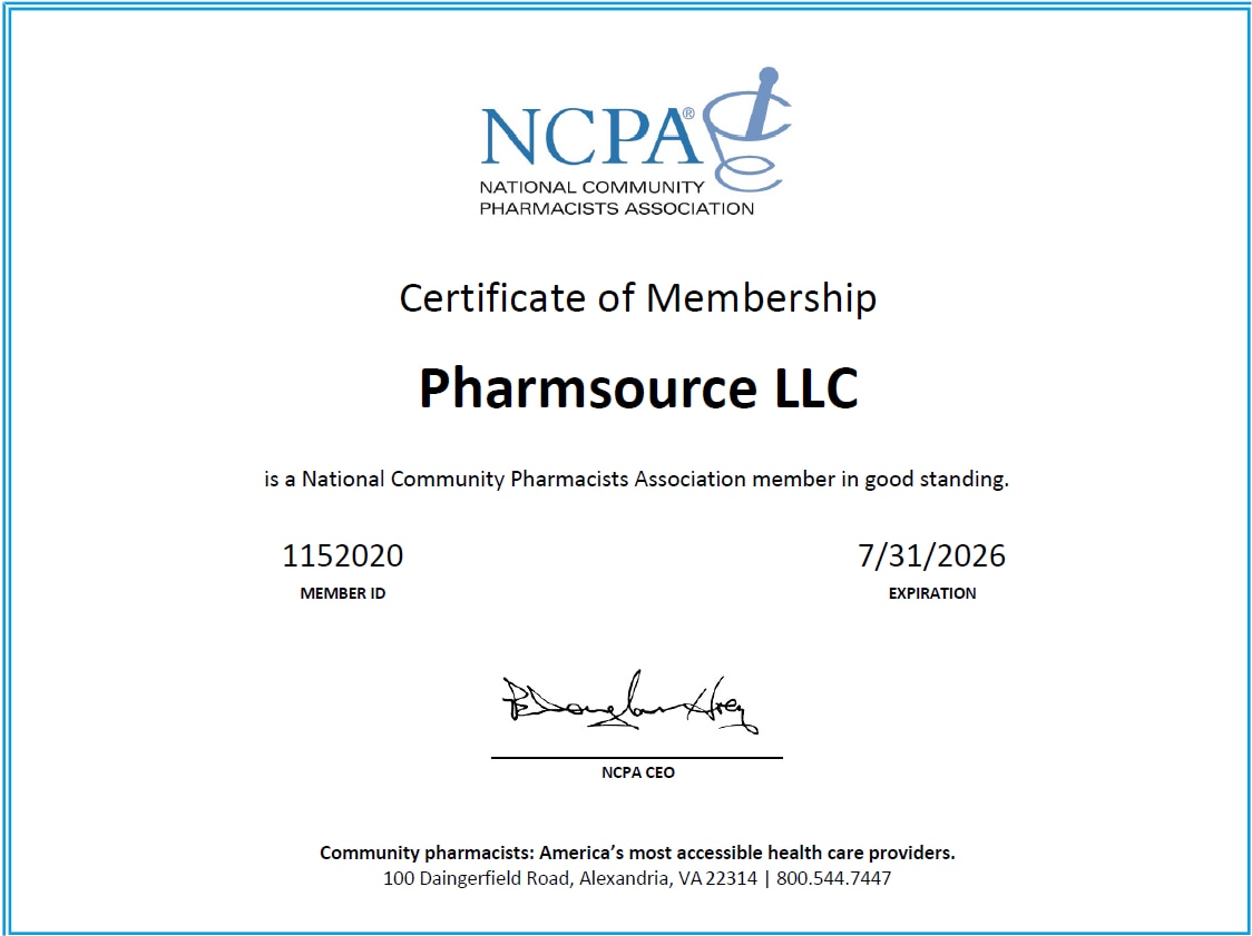 PharmSource LLC NCPA Certificate